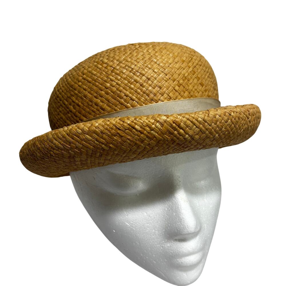 Vintage 1920's rolled brim ladies straw hat grosgrain ribbon hatband w/ FLAWS - Picture 1 of 9